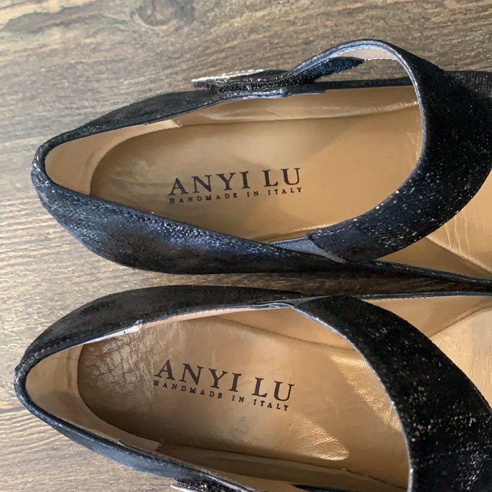 ANYI LU Suede Wedge Shoes Black And Silver - Picture 9 of 14